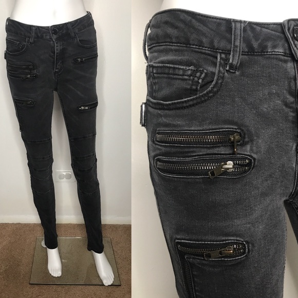Zadig & Voltaire Denim - Zadig Voltaire Grey Moto Zipper Skinny Jeans 26